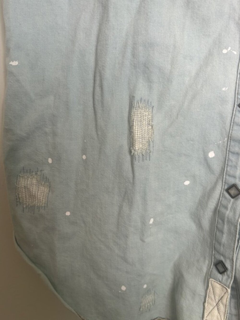 We the Free x Free People Western Wear Cutoff Denim Embroidered Fray Snap Top - Picture 8 of 16
